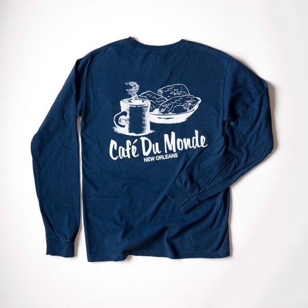 Cafe du Monde Lagoon Blue Pocket Long Sleeve Tee Shirt